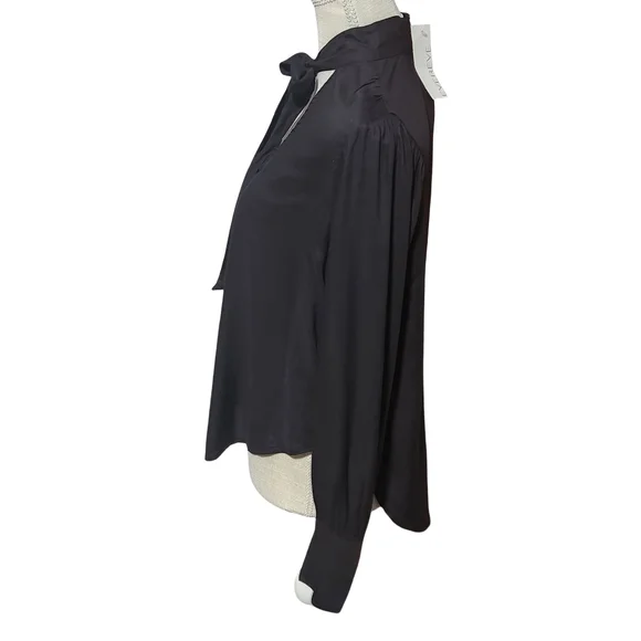 ANTHROPOLOGIE CLOTH STONE Tie Front Blouse Women Small Black Long Sleeve Career - Picture 4 of 14